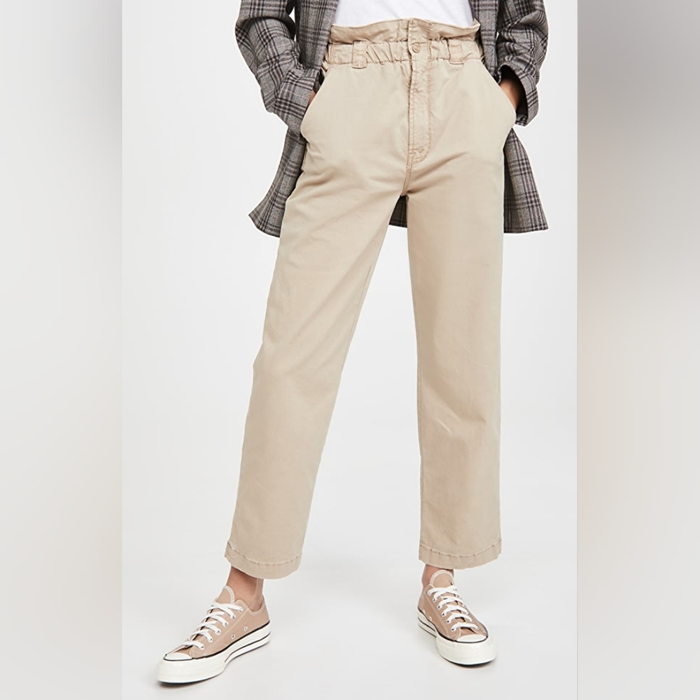 MOTHER THE YOYO RUFFLE GREASER ANKLE IN KHAKI SIZE 32